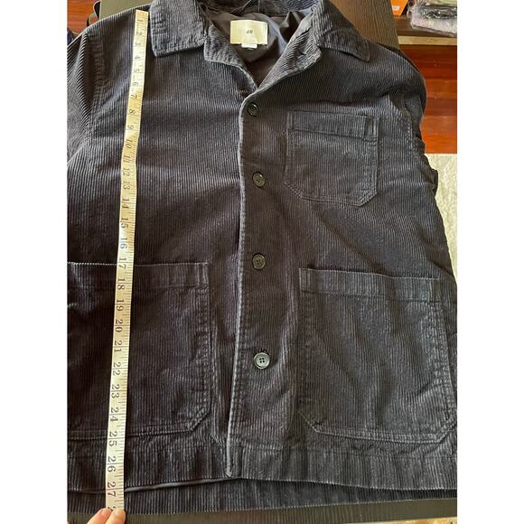H&M Men's Black Corduroy Wide Ribbed Button Up Shacket/Jacket - Picture 4 of 9